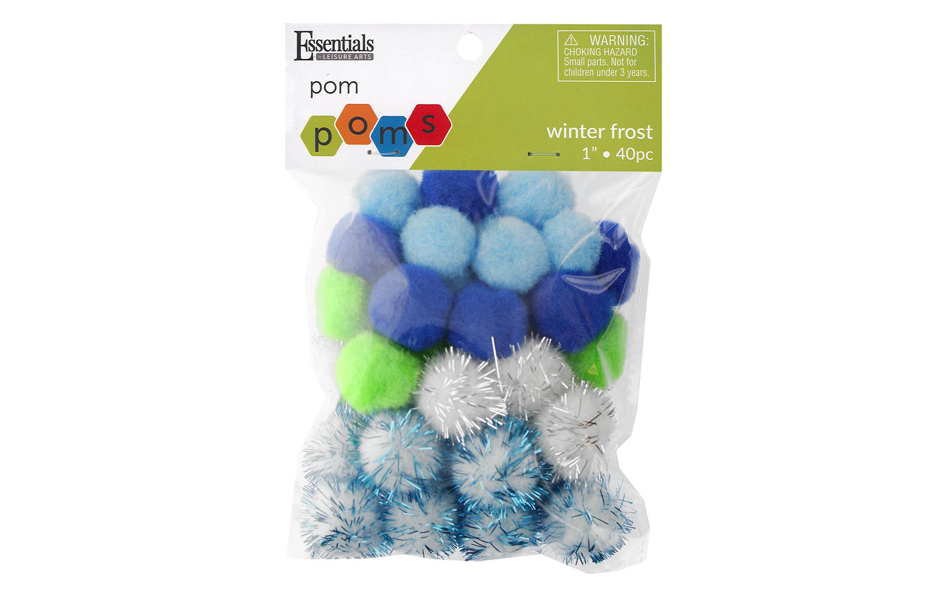 Essentials by Leisure Arts Pom Poms - Winter Frost -1 - 40 piece pom poms  arts and crafts - colored pompoms for crafts - craft pom poms - puff balls  for crafts